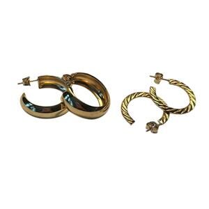 Gold Tone Hoop Earrings Set Twisted & Smooth Lightweight Fashion Jewelry